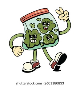 Vector Retro Cartoon Character Bag Of Buds Illustration Isolated