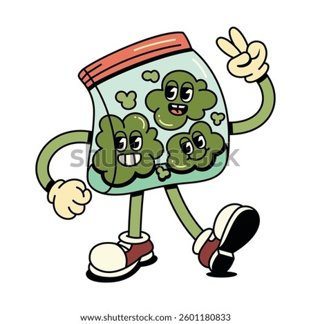 Vector Retro Cartoon Character Bag Of Buds Illustration Isolated