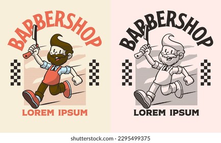 vector del carácter retro de dibujos animados del logotipo de mascota de barbero