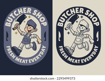 vector of Retro Cartoon Character of Butcher Shop Logo