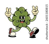Vector Retro Cartoon Character Cannabis Bud Illustration Isolated
