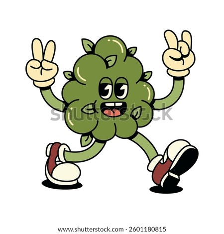 Vector Retro Cartoon Character Cannabis Bud Illustration Isolated