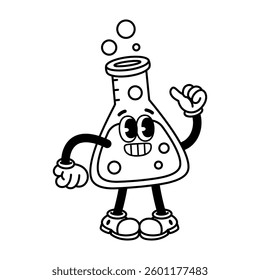 Vector Retro Cartoon Character Chemical Test Tube Illustration Isolated