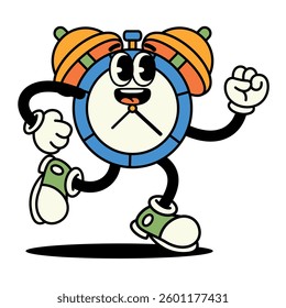 Vector Retro Cartoon Character Clock Illustration Isolated
