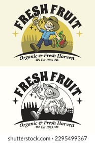 vector of Retro Cartoon Character of Fruit Farmer Mascot Logo