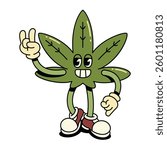 Vector Retro Cartoon Character Marijuana Leaf Illustration Isolated