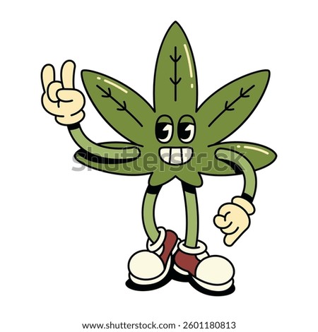 Vector Retro Cartoon Character Marijuana Leaf Illustration Isolated