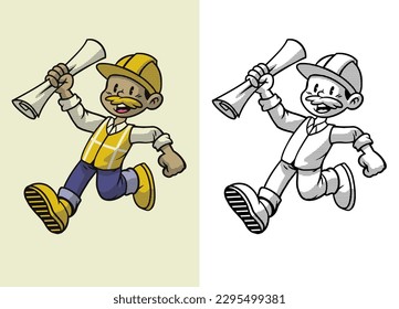 vector of Retro Cartoon Character Mascot of Architect Building Worker