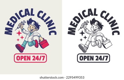 vector of Retro Cartoon Character of Medical Doctor Clinic Mascot