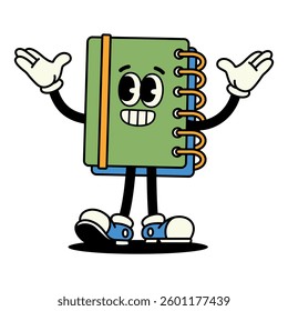 Vector Retro Cartoon Character Notebook Illustration Isolated