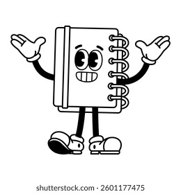 Vector Retro Cartoon Character Notebook Illustration Isolated