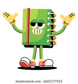 Vector Retro Cartoon Character Notebook Illustration Isolated