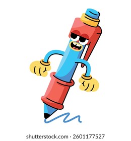 Vector Retro Cartoon Character Pen Pallpoint Illustration Isolated