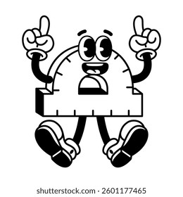 Vector Retro Cartoon Character Protractor Ruler Illustration Isolated
