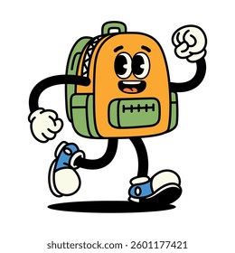 Vector Retro Cartoon Character Schoolbag Illustration Isolated