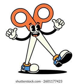Vector Retro Cartoon Character Scissor Illustration Isolated