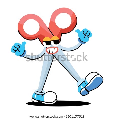 Vector Retro Cartoon Character Scissor Illustration Isolated