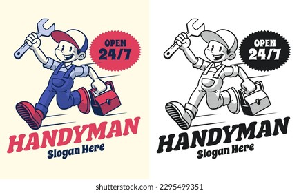 vector of Retro Cartoon Character of Service Handyman mechanic