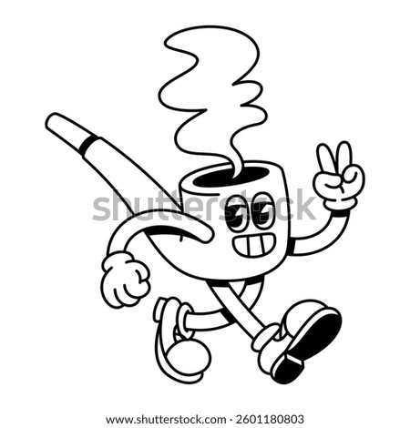 Vector Retro Cartoon Character Smoking Pipe Illustration Isolated