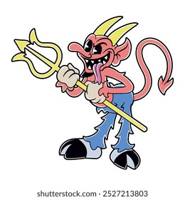 Vector Retro Cartoon Devil Character Illustration Isolated