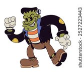 Vector Retro Cartoon frankenstein Character Halloween Illustration Isolated