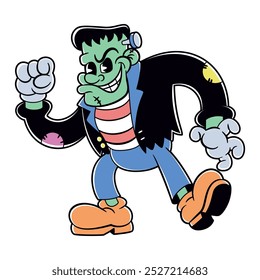 Vector Retro Cartoon frankenstein Character Halloween Illustration Isolated