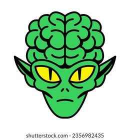 Vector Retro Cartoon Funny Alien Head Isolated