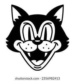 Vector Retro Cartoon Funny Cat Head Isolated