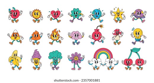 vector retro cartoon funny characters set illustration isolated