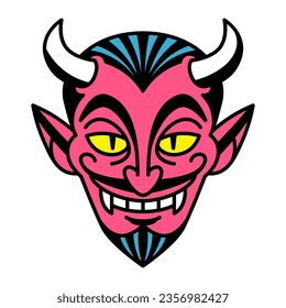 Vector Retro Cartoon Funny Devil Head Isolated