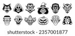 Vector Retro Cartoon Funny Monsters Heads Halloween Set