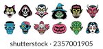 Vector Retro Cartoon Funny Monsters Heads Halloween Set
