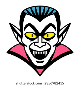 Vector Retro Caricatura Graciosa Cabeza de Vampiro Aislada