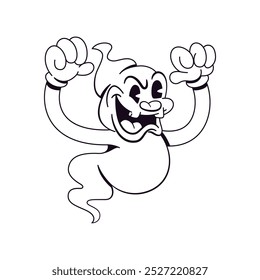 Vector Retro Cartoon Ghost Character Halloween Illustration Isolated