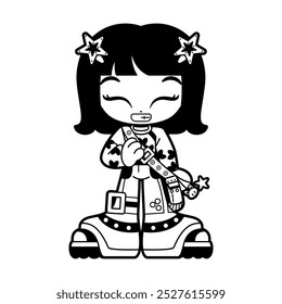 Vector Retro Cartoon Girl Character Y2k Style Illustration Isolated