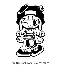 Vector Retro Cartoon Girl Character Y2k Style Illustration Isolated