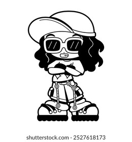 Vector Retro Cartoon Girl With Sunglasses Character Y2k Style Illustration Isolated