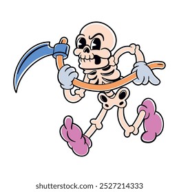 Vector Retro Cartoon Grim Reaper Character Halloween Illustration Isolated