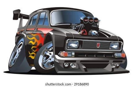 Vector retro cartoon hotrod.