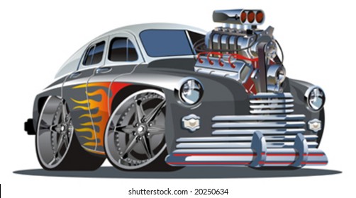 Vector retro cartoon hotrod (engine full complete). Separated by layers and groups. More vector cartoon cars see in my portfolio.