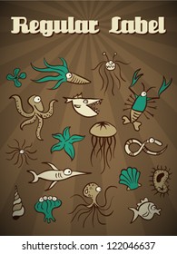 Vector Retro Cartoon Sea Animals