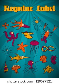 Vector Retro Cartoon Sea Animals