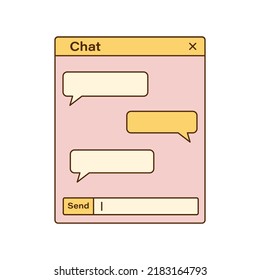 Vector retro chat window with speech bubbles. Nostalgic UI. Retro vaporwave computer interface. Chat template.