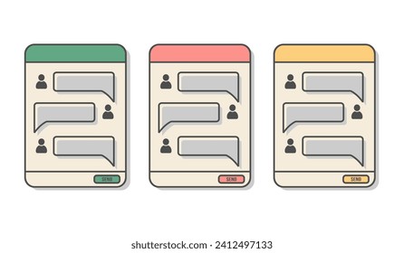 Vector retro chat window with speech bubbles and user icons, vector illustration designed in flat style style. Chat template. Retro UI. Communication concept design.