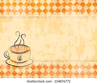 vector retro checkered background with a cup of coffee