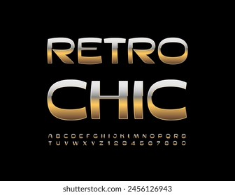 Vector Retro Chic Font. Stylish Gold Alphabet Letters and Numbers.