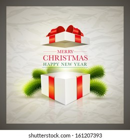 Vector retro Christmas card design template with wrinkled paper background. Elements are layered separately in vector file.