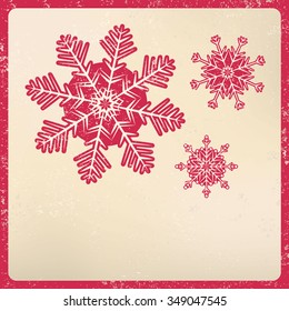 Vector retro Christmas and Happy New Year background with flakes. Place for your text. Wishes. Vintage texture. Old worn appearance. Eps 10 vector file. 