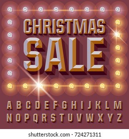 Vector retro Christmas sale icon with Alphabet