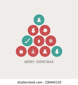 Vector retro christmas tree made from various seasonal shapes and elements